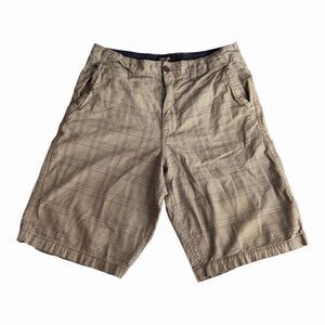 Y2K AE Longer Length Brown Plaid Chino Shorts 34 Khaki Skater Surf Preppy Grunge